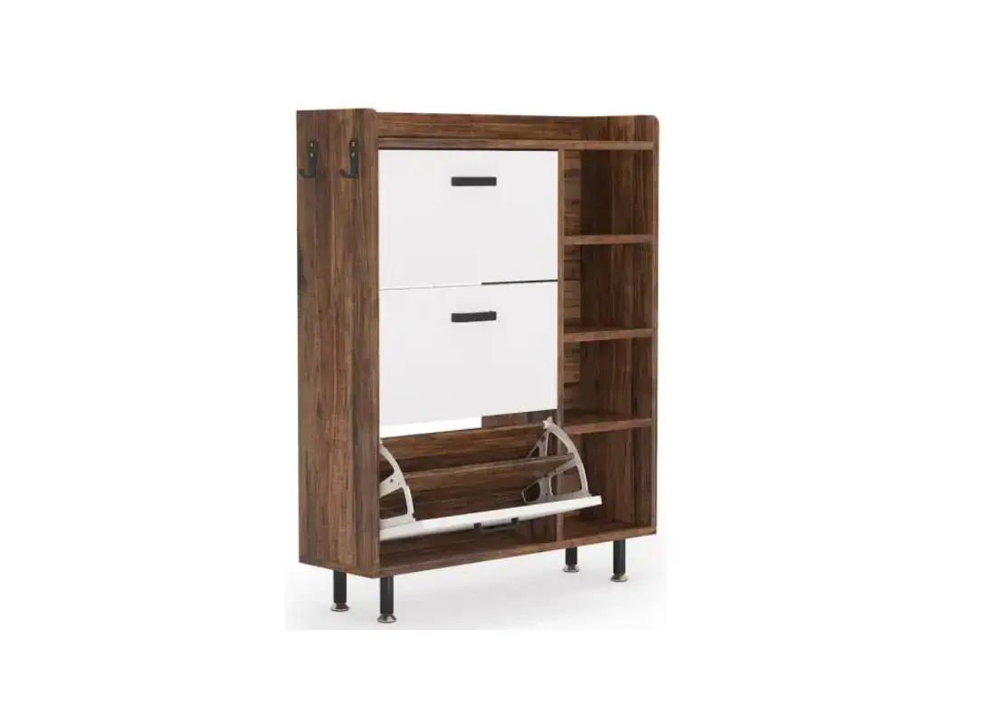 Byblight Ahlivia Walnut Wood Shoe Storage-cabinet With 6 Foldable Compartments Installation Guide