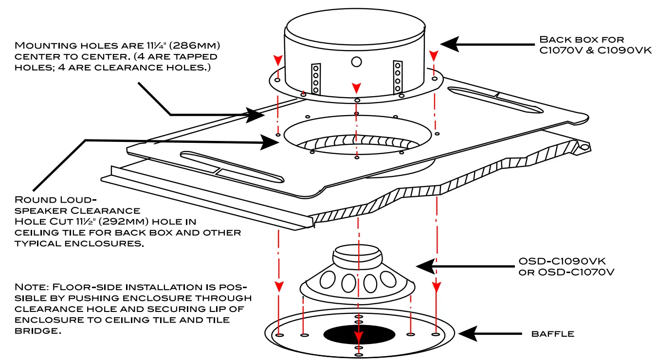 OSD AUDIO C1090VK Series 70 25 Volt 8 Inch Commercial Ceiling Speakers with Transformer - TYPICAL ASSEMBLY FOR