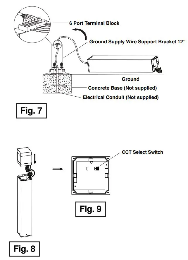 MaxLite Classic Series Bollard CCT Selectable Instruction Manual - Fig 7,8,9