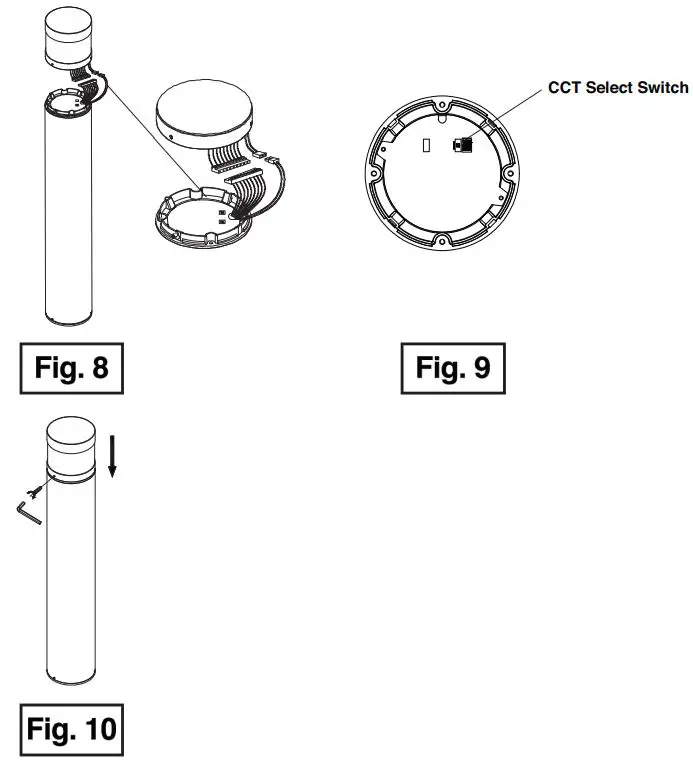 MaxLite Classic Series Bollard CCT Selectable Instruction Manual - Fig 8,9,10