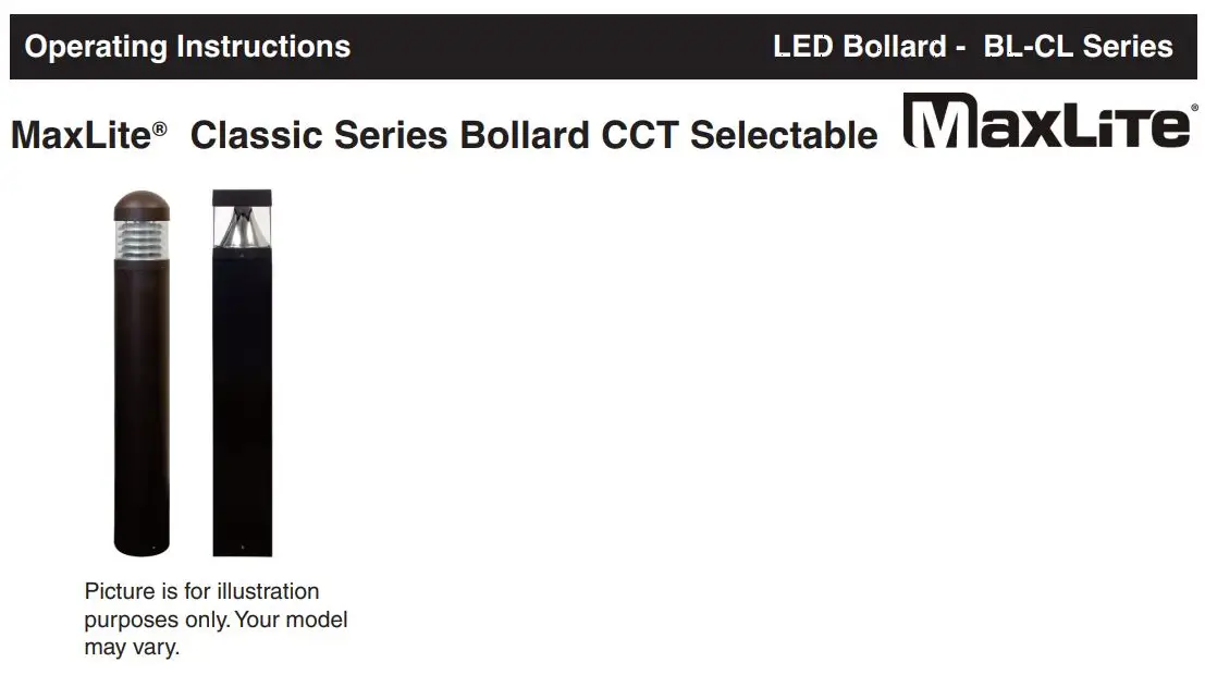 MaxLite Classic Series Bollard CCT Selectable Instruction Manual