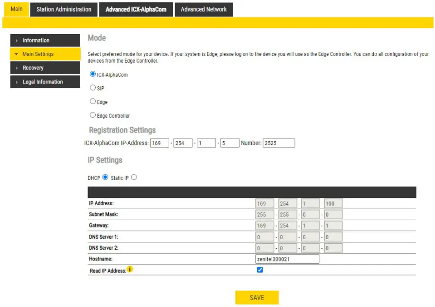 zenitel A100K12187 IP Desk Master Stations - Station Main Settings