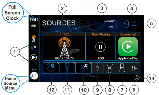 JENSEN CAR68 Multimedia Receiver with 6.8” capacitive touch screen - Main Menu