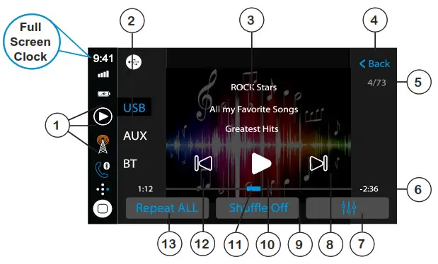 JENSEN CAR68 Multimedia Receiver with 6.8” capacitive touch screen - Media Player Operation