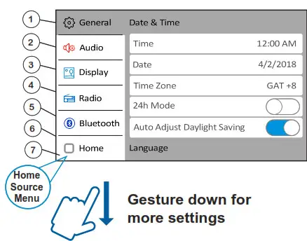 JENSEN CAR68 Multimedia Receiver with 6.8” capacitive touch screen - System Settings