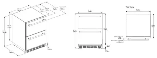 FIG 7 DOUBLE DRAWER REFRIGERATOR PRODUCT DIMENSIONS