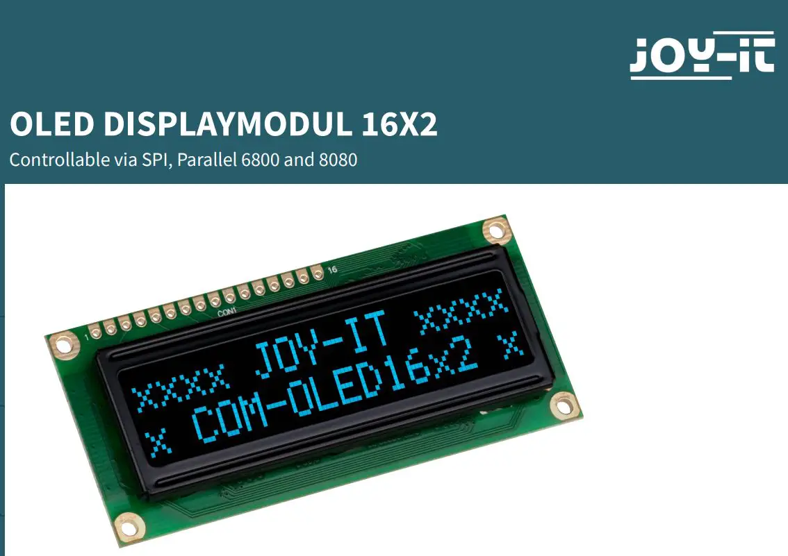 JOY-iT 1656369 OLED LCD Module 16X2 Instruction Manual