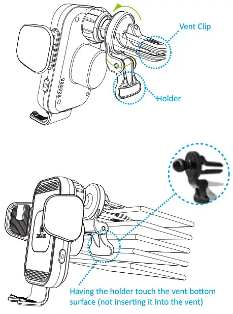 ZeeHoo PowerDrive CC54 Fast Wireless Car Charger - Horizontally air vents type