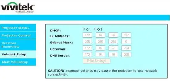 vivitek DU8090Z Projector - network setup