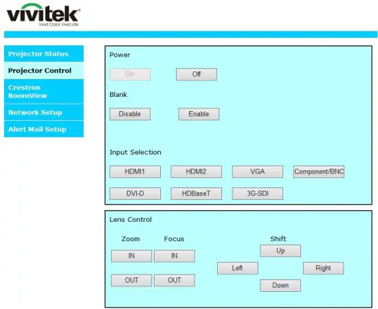 vivitek DU8090Z Projector - project control