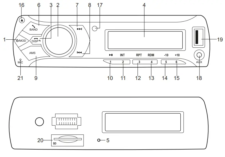 Peiying PY3278 Car Radio - PANEL LAYOUT