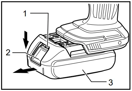 makita DHP446 Cordless Hammer Driver Drill - battery cartridge