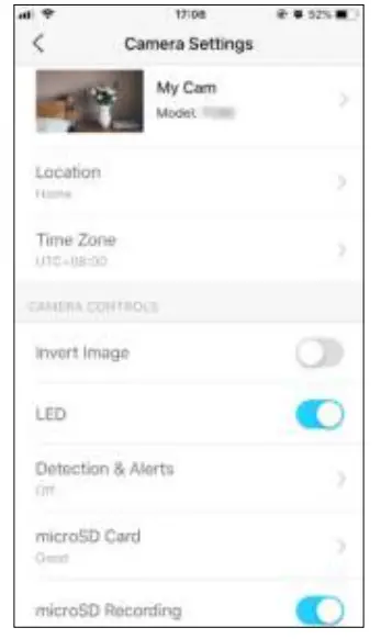 tp link Tapo C200 Pan Tilt Home Security Wi Fi Camera - Camera Settings