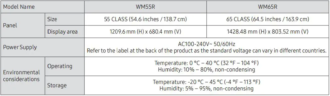 SAMSUNG Flip WM55R User Guide - Specifications