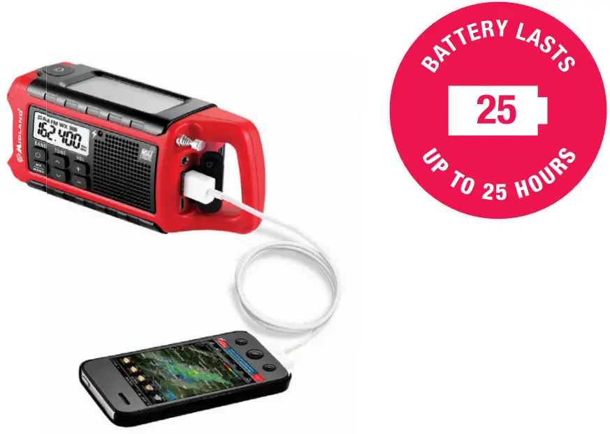 MIDLAND ER210 E Ready Compact Emergency Crank Radio - Charges Devices