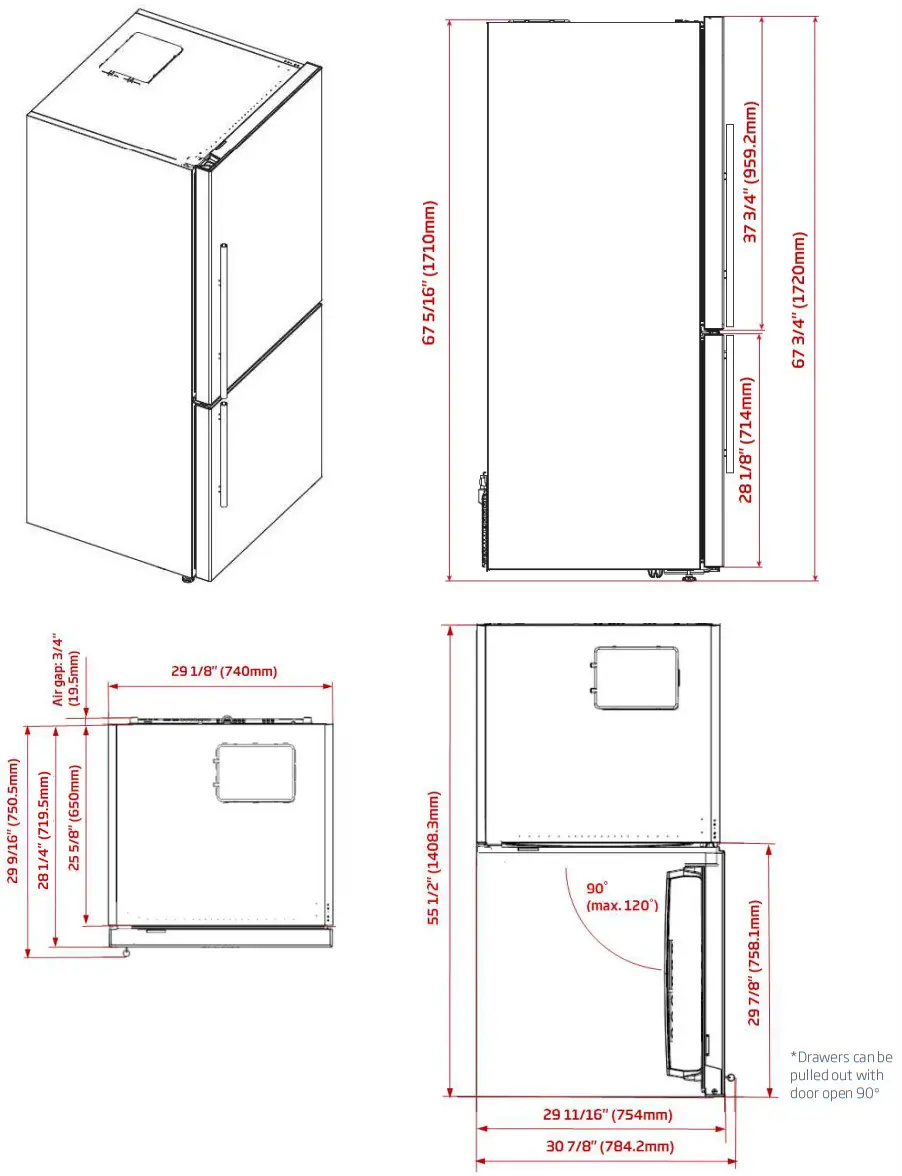 beko BFBF3018SSIM 30 Inch Bottom Freezer Refrigerator with Ice Maker - FIGURE
