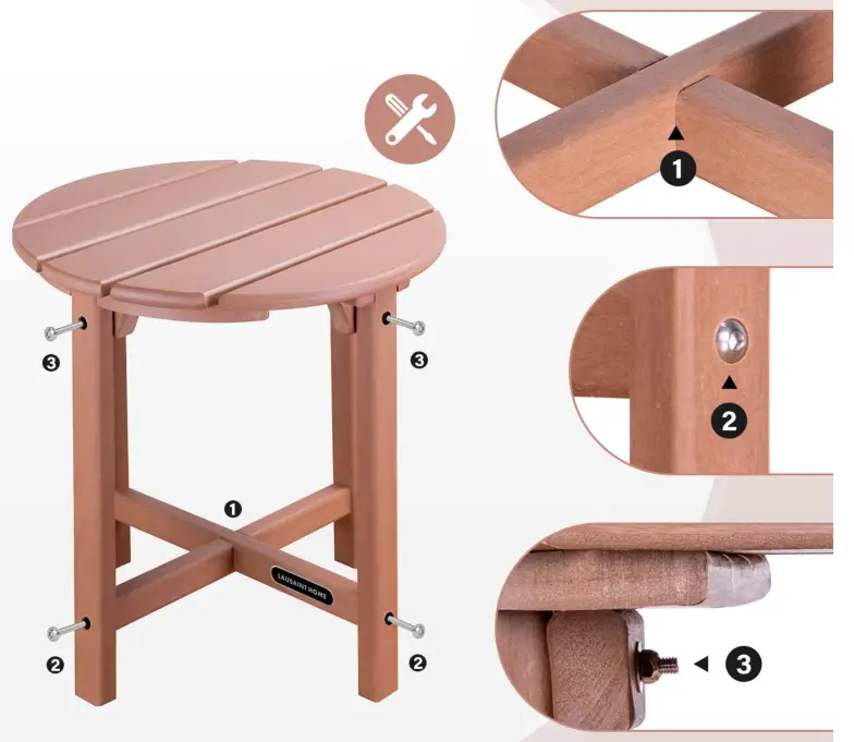 Jushua Round High Density Polystyrene Outdoor Adirondack Side Table in Brown - Featured Image