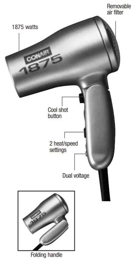 CONAIR 127L Folding Handle Travel Hair Dryer 1875 -figure 9