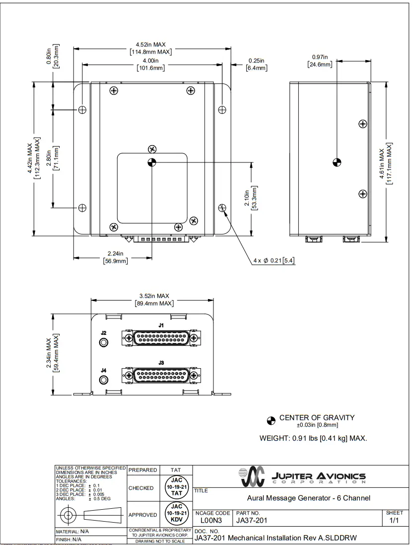 JUPITER AVIONICS JA37 201 Aural Message Generator - FIG
