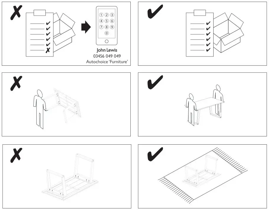 JOHN LEWIS Charlie dining table - Important Safety Information - Do's & Don'ts