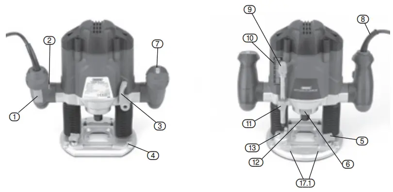 DRAPER PT1202VSF 1200W 230V Variable Speed Router - IDENTIFICATION