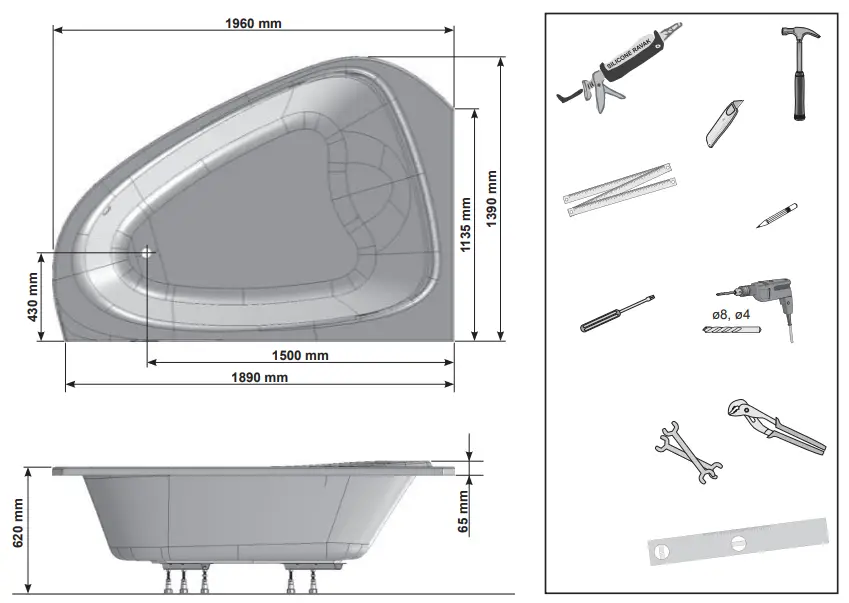 RAVAK 196x139 LoveStory II Bathtub - fig 2