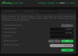FIG 10 NDI NETWORK SETTINGS