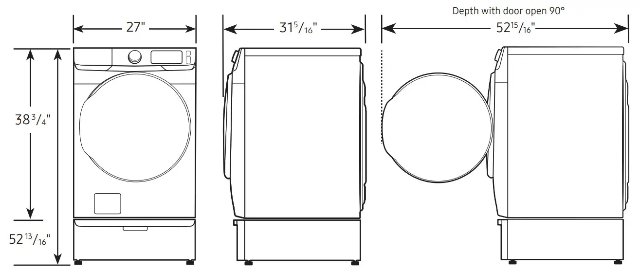SAMSUNG DVE46BG6500V Smart Dial Electric Dryer - pedesta