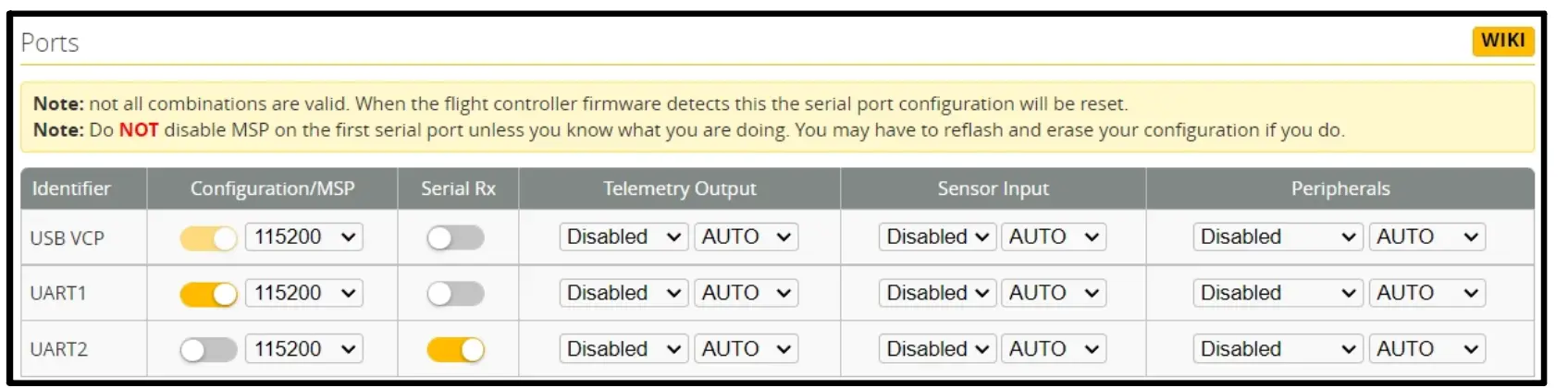 Port setting and receiver setting