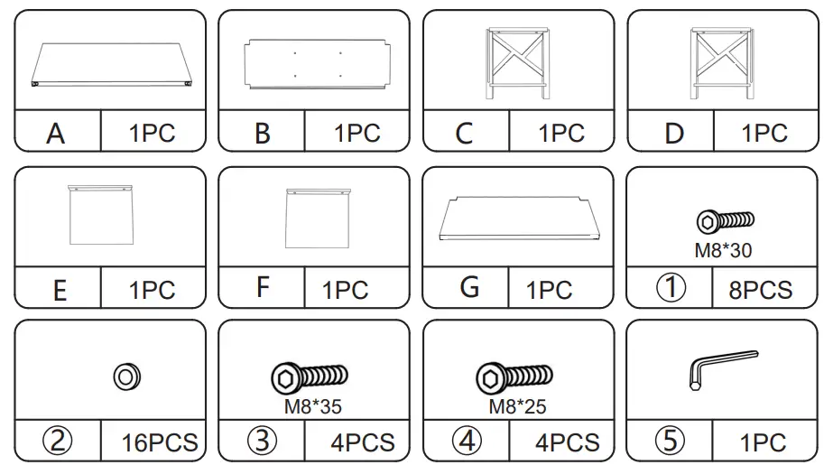 JAXPETY HG61T1134 Entryway Storage Bench - Hardware List