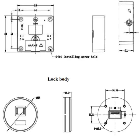 KERONG KR S8064RF Round Fingerprint Cabinet Lock - Dimension