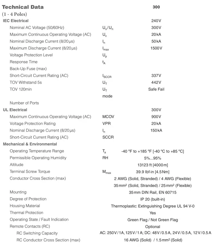 GARO GPT T2-300-4-0 Surge Arrestor Type 11 - Technical Data