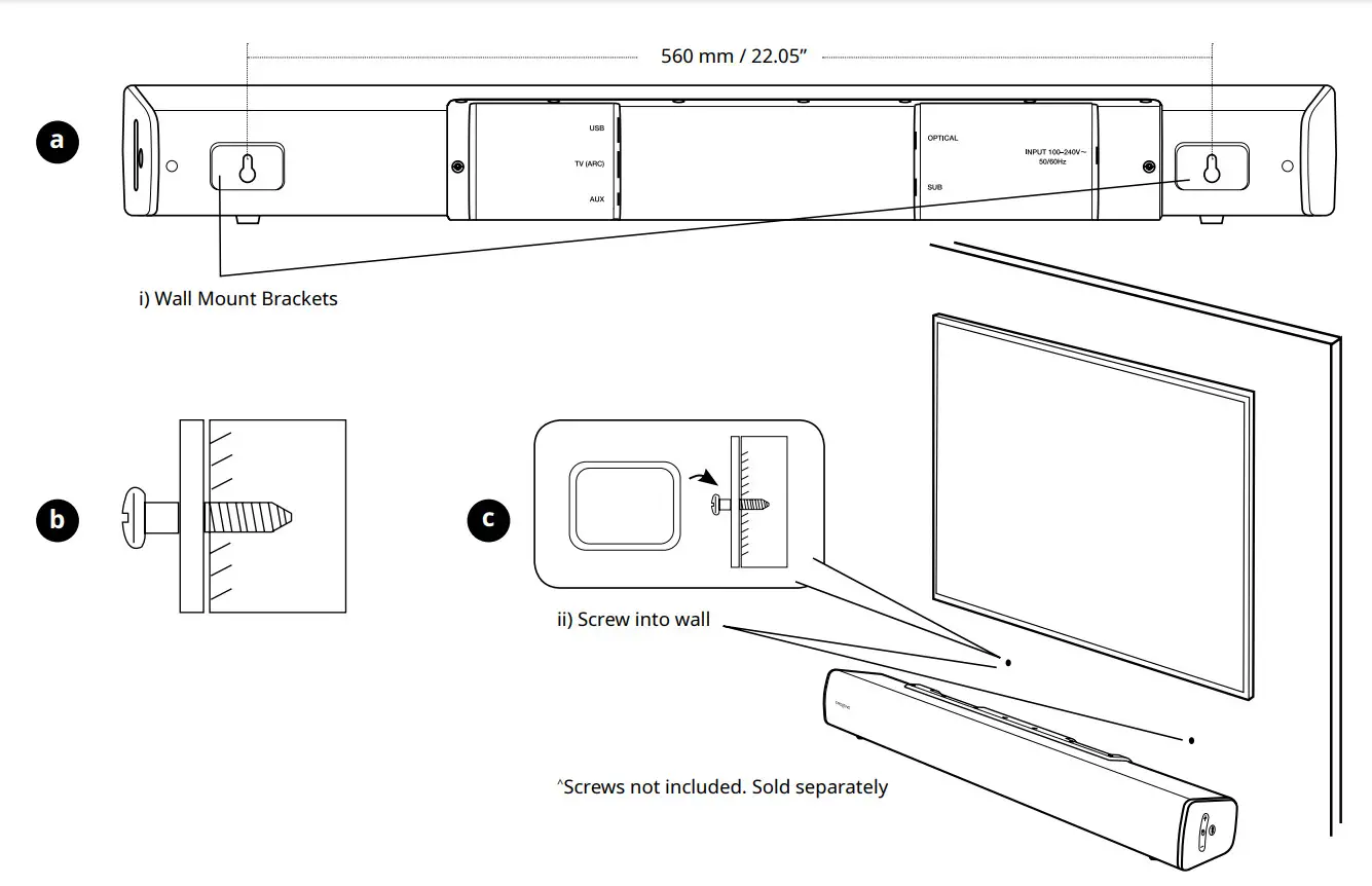Creative Stage V2 2 1 Soundbar with Subwoofer - Wall Mount