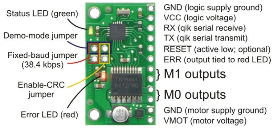 Pololu 1110 Qik 2s9v1 Dual Serial Motor Controller - Connecting the Qik