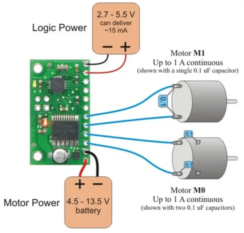 Pololu 1110 Qik 2s9v1 Dual Serial Motor Controller - Connections
