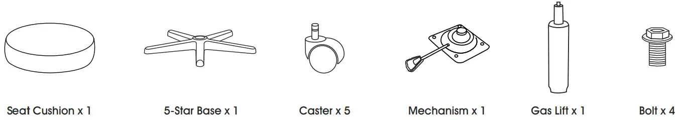 ULINE H-7670 Vinyl Padded Mobile Shop Stool -PARTS LIST