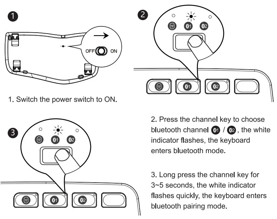 ProtoArc EKM01 Ergonomic Keyboard and Mouse Combo User Manual - Keyboard Bluetooth Connection Steps