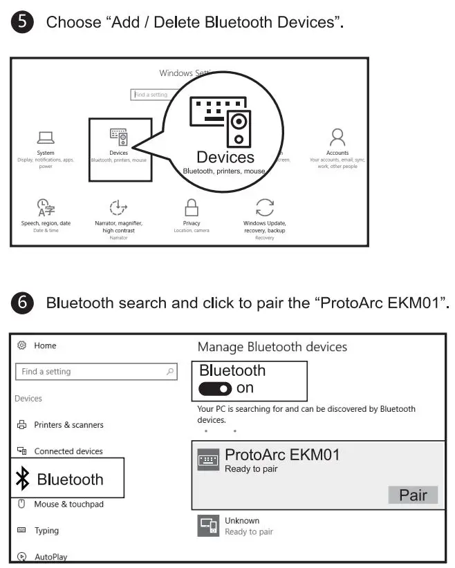 ProtoArc EKM01 Ergonomic Keyboard and Mouse Combo User Manual - Keyboard Bluetooth Connection Steps