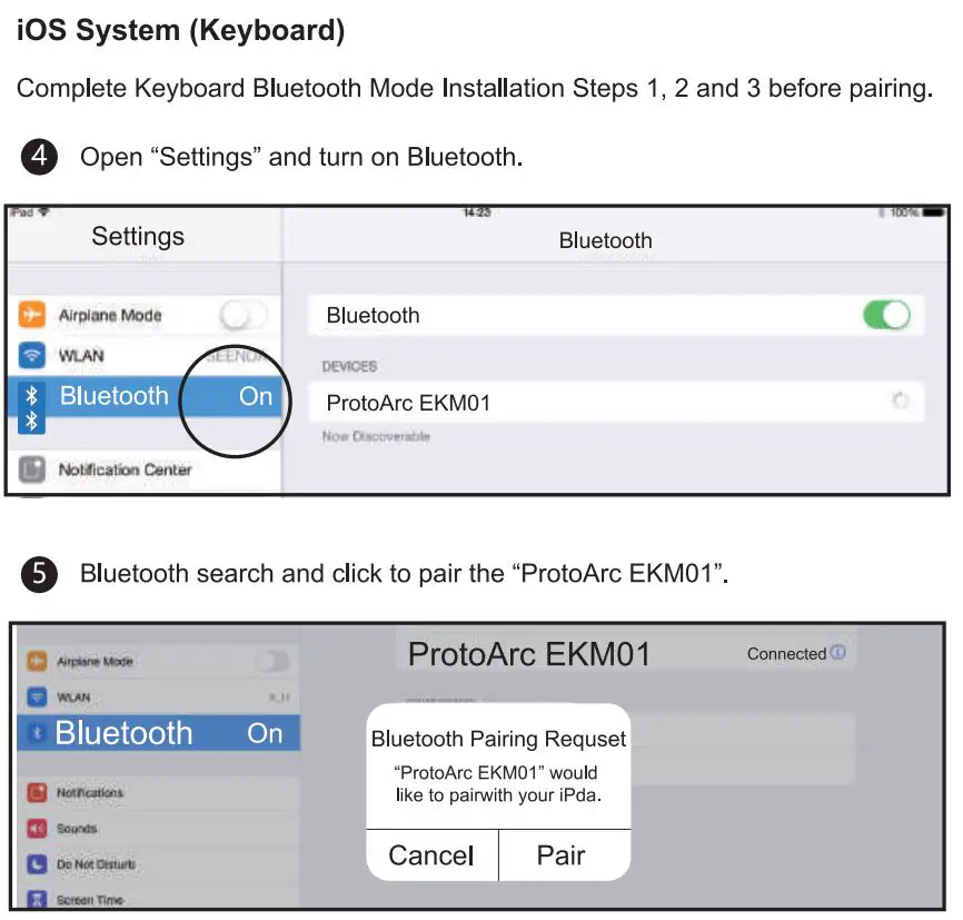ProtoArc EKM01 Ergonomic Keyboard and Mouse Combo User Manual - Keyboard Bluetooth Connection Steps