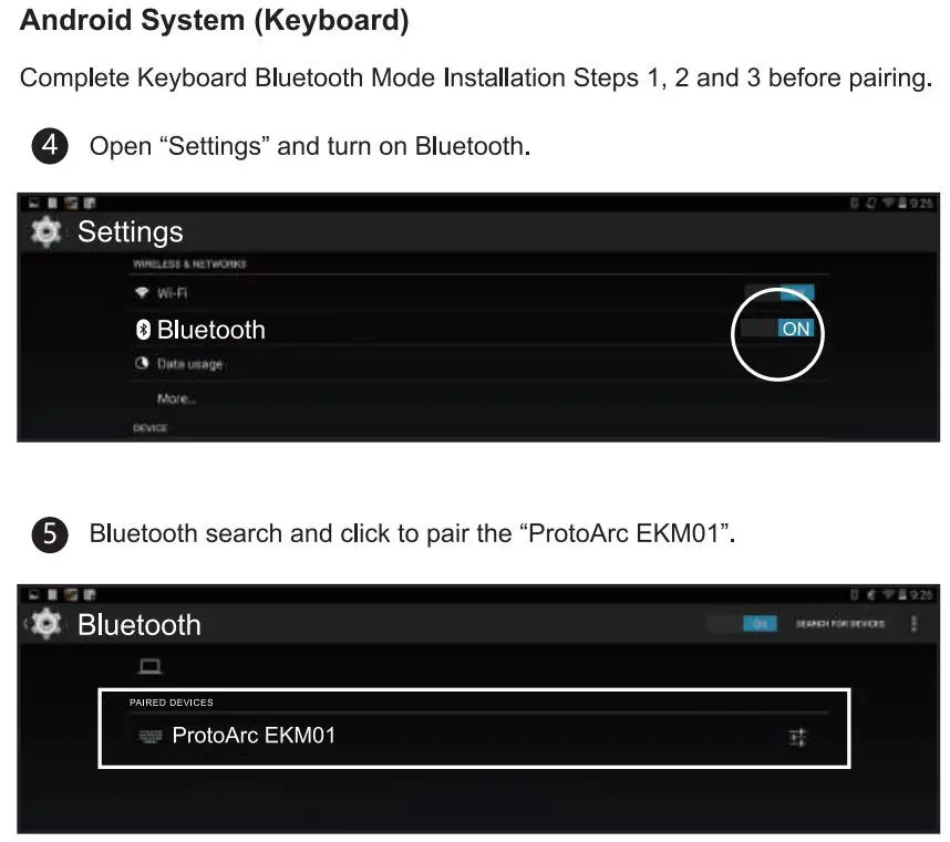 ProtoArc EKM01 Ergonomic Keyboard and Mouse Combo User Manual - Keyboard Bluetooth Connection Steps
