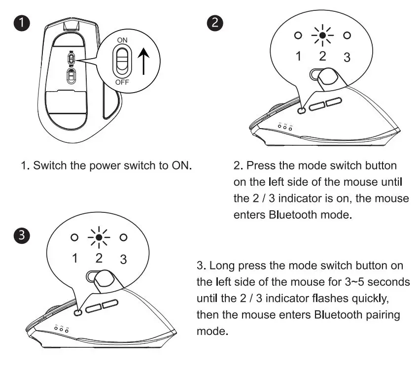 ProtoArc EKM01 Ergonomic Keyboard and Mouse Combo User Manual - Mouse Bluetooth Connection Steps