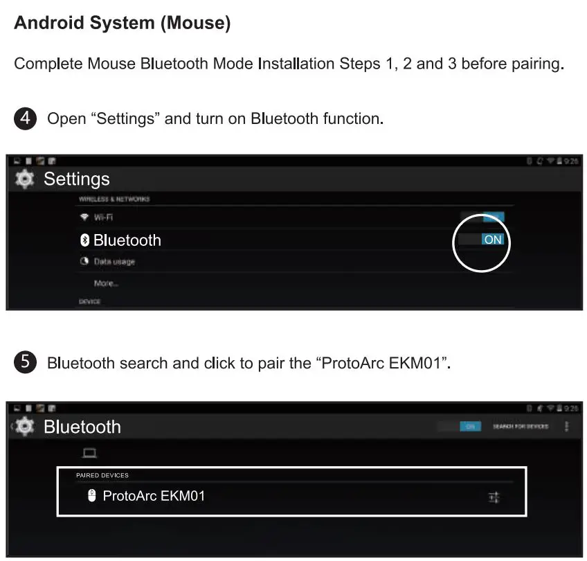 ProtoArc EKM01 Ergonomic Keyboard and Mouse Combo User Manual - Mouse Bluetooth Connection Steps