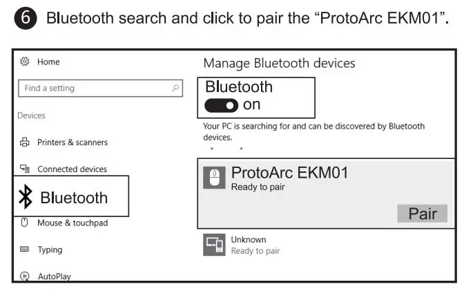 ProtoArc EKM01 Ergonomic Keyboard and Mouse Combo User Manual - Mouse Bluetooth Connection Steps