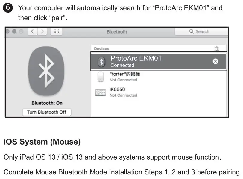 ProtoArc EKM01 Ergonomic Keyboard and Mouse Combo User Manual - Mouse Bluetooth Connection Steps