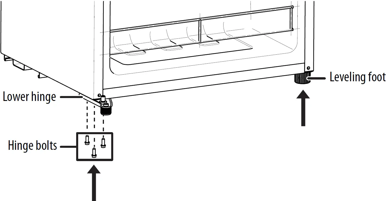 lower hinge and leveling feet