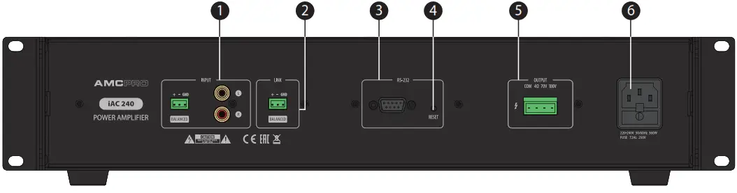 AMC iAC Installation Power Amplifier - Rear Panel