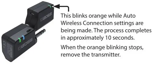 BOSS Wireless System - Insert the transmitter into the TRANSMITTER jack