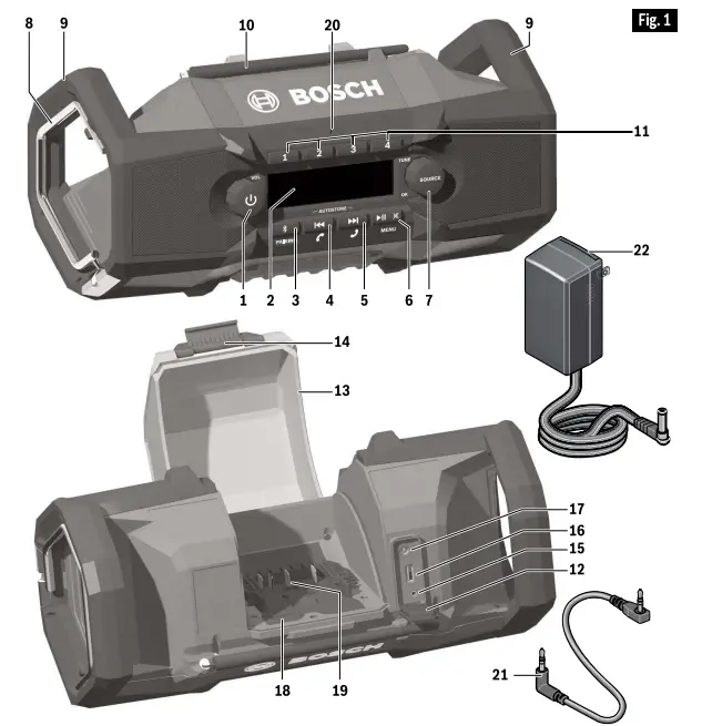 BOSCH GPB18V 2C 18V Compact Jobsite Radio with Bluetooth - fig 1