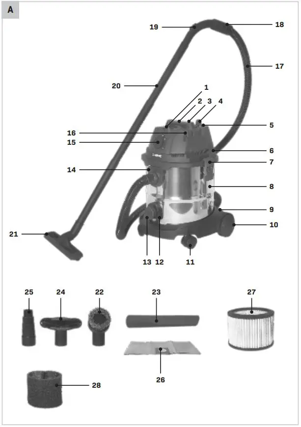 VONROC VC504AC Wet & Dry Vacuum Cleaner Instructions - Fig. A