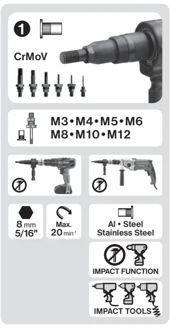 fortum 4770667 Rivet Drill Adapter for Blind Rivets and Rivet Nuts 2 in 1 1